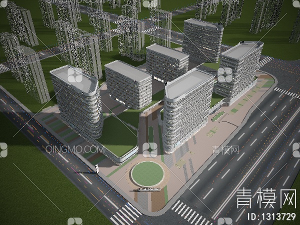 商业住宅鸟瞰3D模型下载【ID:1313729】