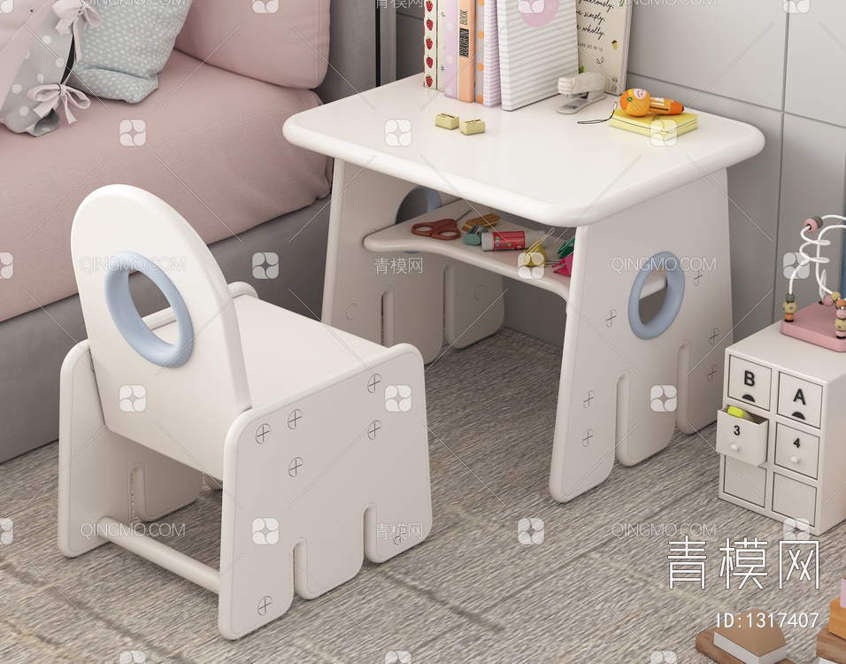 儿童学习桌椅3D模型下载【ID:1317407】
