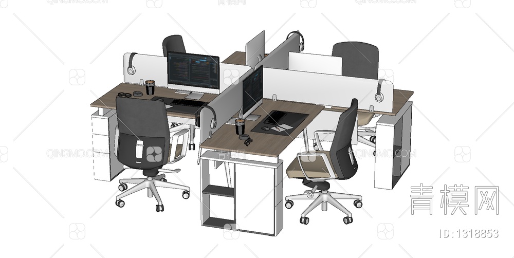 办公桌椅组合SU模型下载【ID:1318853】
