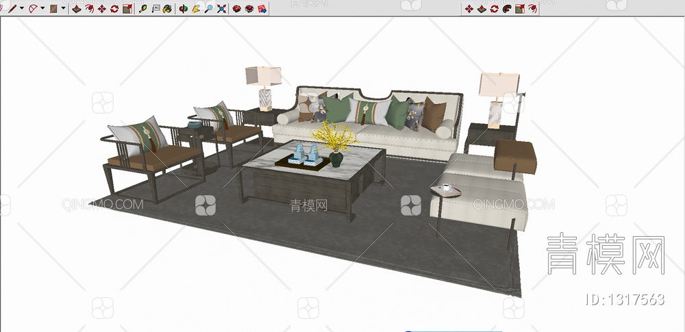 沙发茶几组合SU模型下载【ID:1317563】