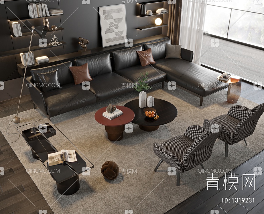 极简转角沙发组合3D模型下载【ID:1319231】