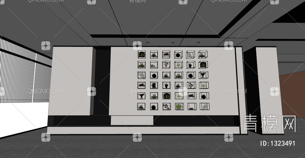 博物馆标本墙SU模型下载【ID:1323491】