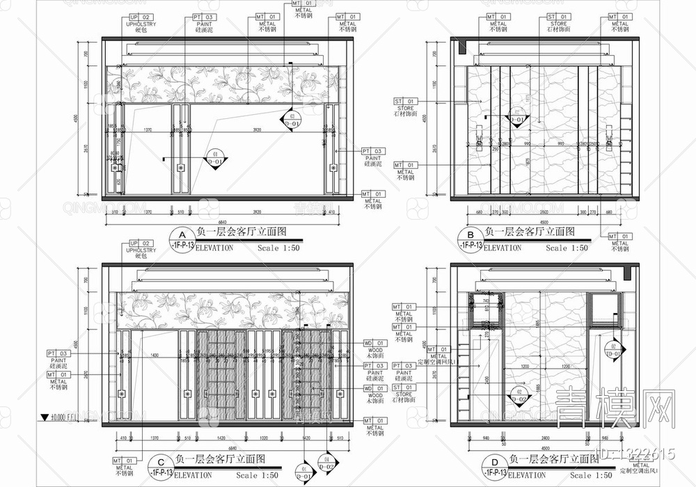 480㎡四层别墅样板房CAD施工图+效果图+方案文本  家装 豪宅 复式 洋房 私宅 豪宅 样板房【ID:1322615】