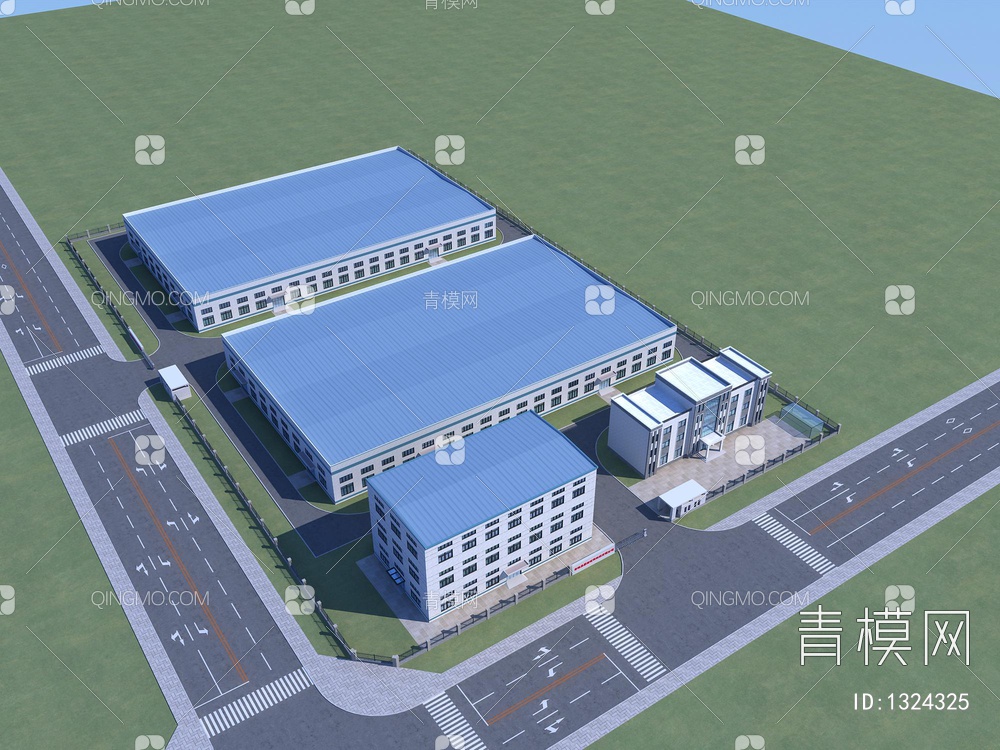 工业厂房外观3D模型下载【ID:1324325】