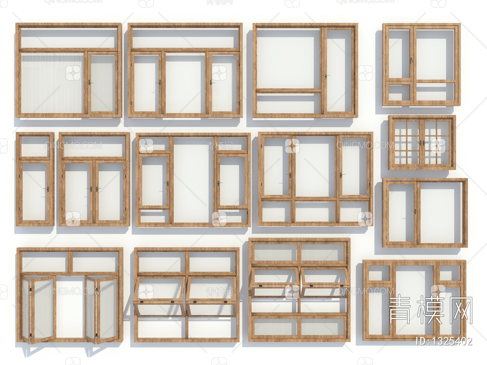 木纹平开窗、平开窗、窗户3D模型下载【ID:1325402】
