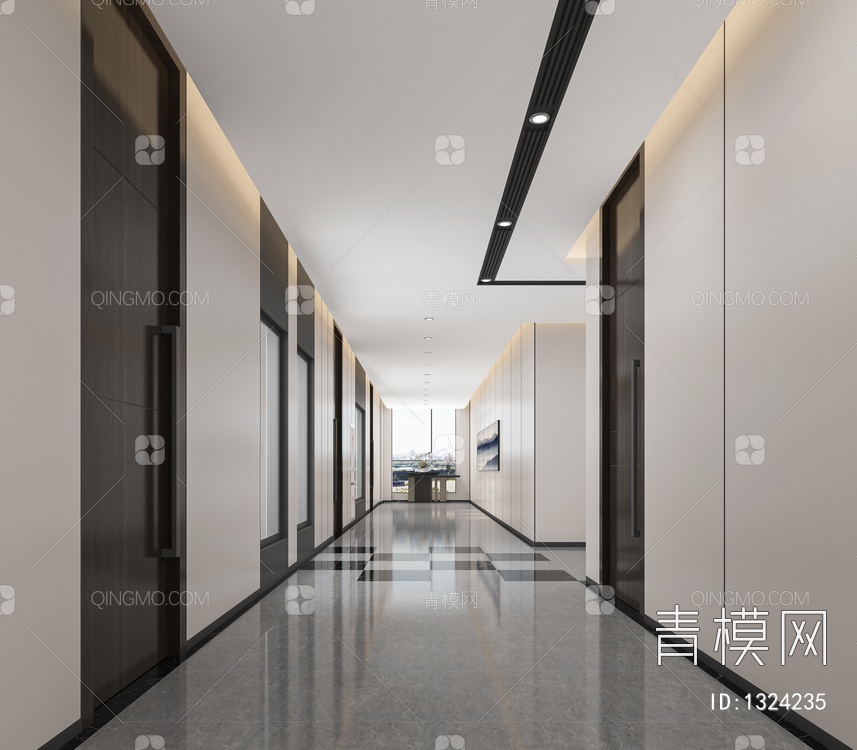 【办公室过道3D模型】-现代VR有灯光有贴图MAX2016办公室过道3d模型下载-ID1324235-免费3Dmax模型库 - 青模3d模型网
