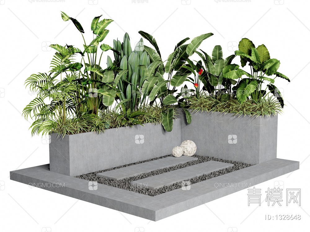景观植物组合 植物堆 花坛树池3D模型下载【ID:1328648】
