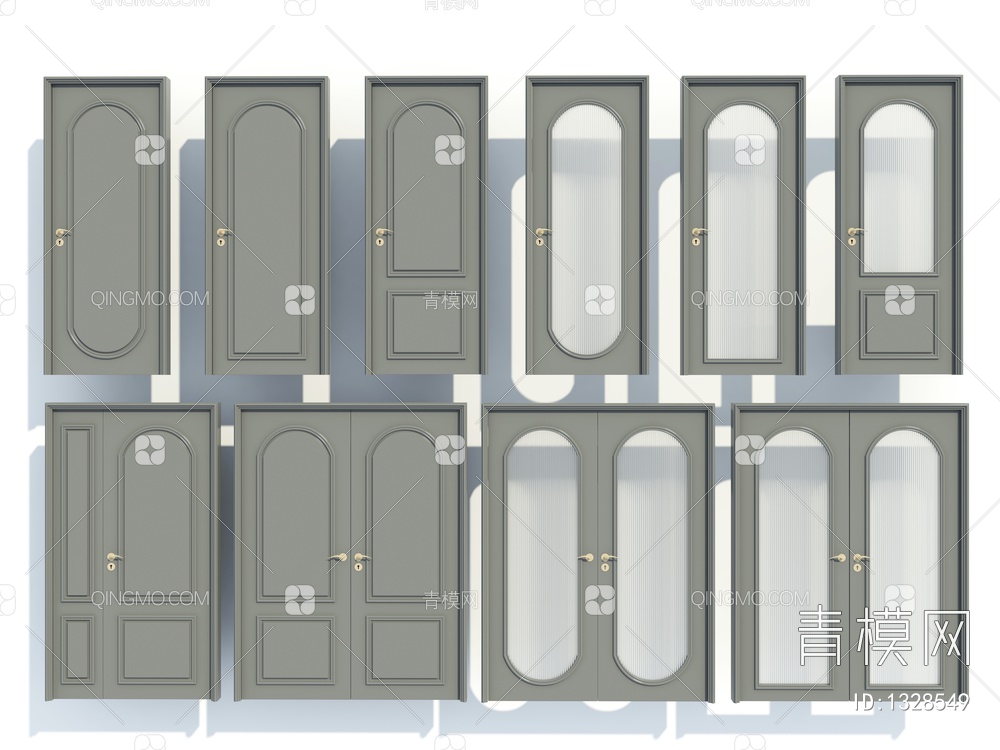 房间门、卧室门、平开门、双开门3D模型下载【ID:1328549】