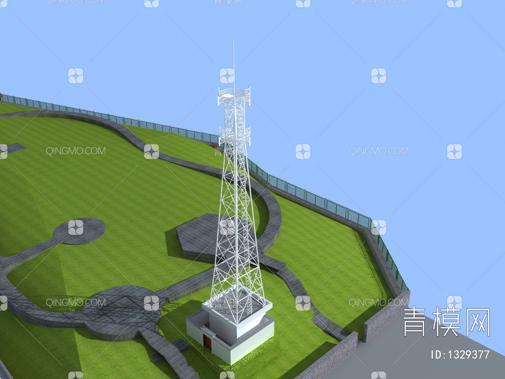 电信塔、绿网护栏3D模型下载【ID:1329377】