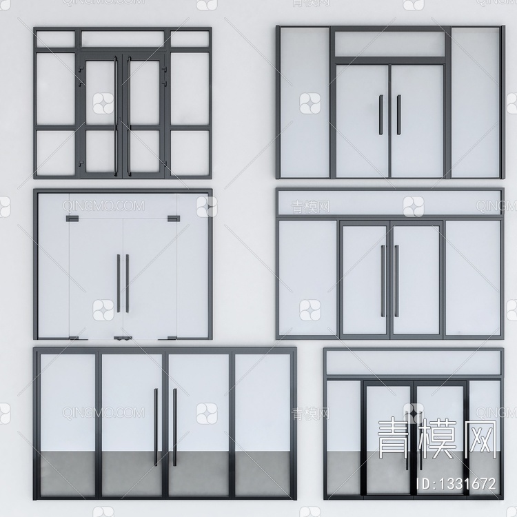 办公双开玻璃门SU模型下载【ID:1331672】