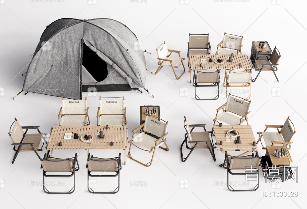 露营帐篷 户外露营桌椅 折叠桌椅3D模型下载【ID:1333028】