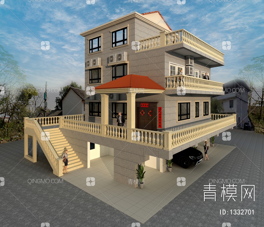 湖南乡村——三层半自建别墅3D模型下载【ID:1332701】