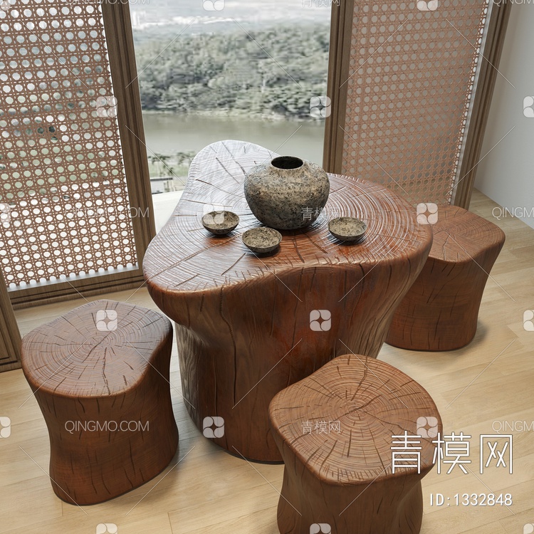 茶桌椅组合3D模型下载【ID:1332848】