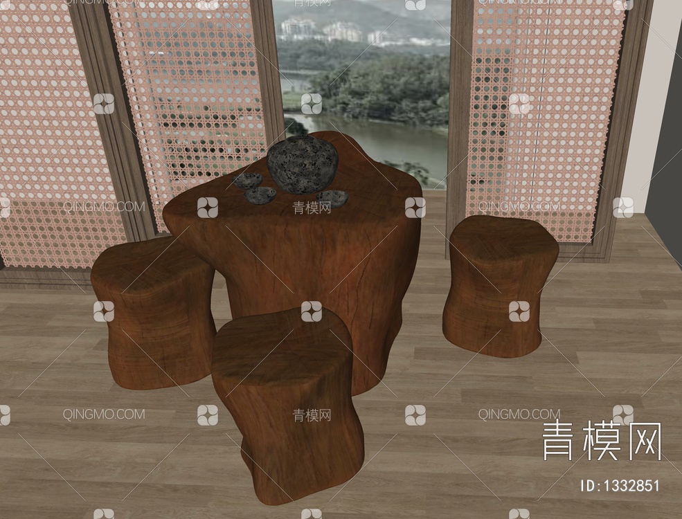 茶桌椅组合SU模型下载【ID:1332851】