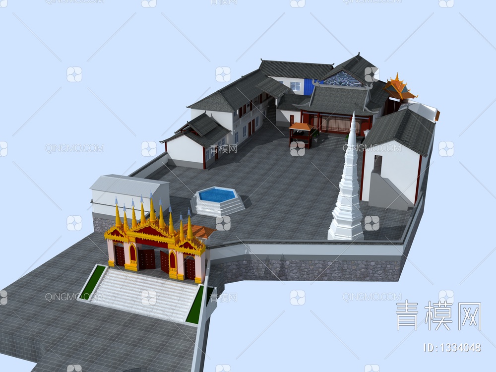缅寺大门、鸟瞰3D模型下载【ID:1334048】