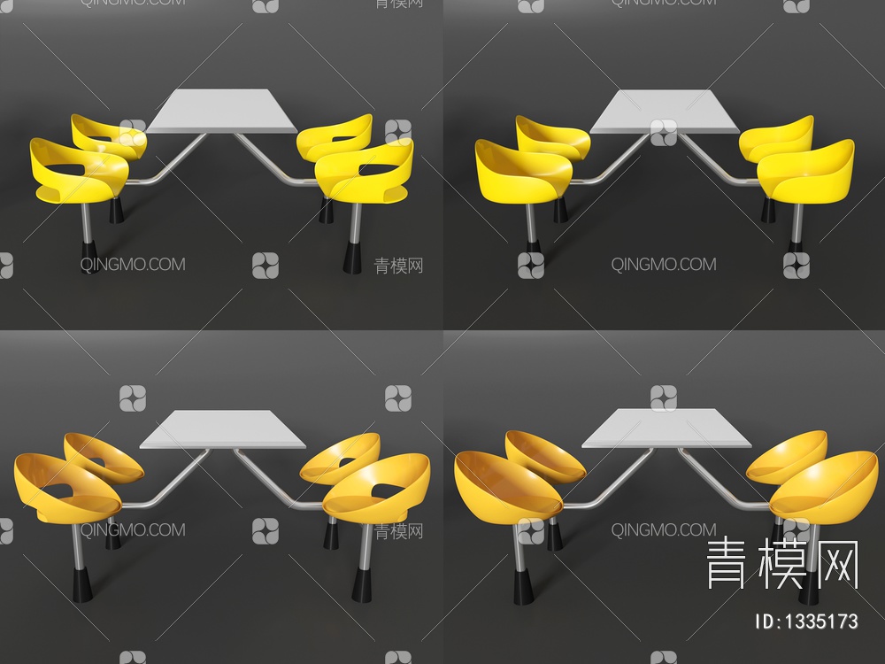 连体快餐桌椅组合3D模型下载【ID:1335173】