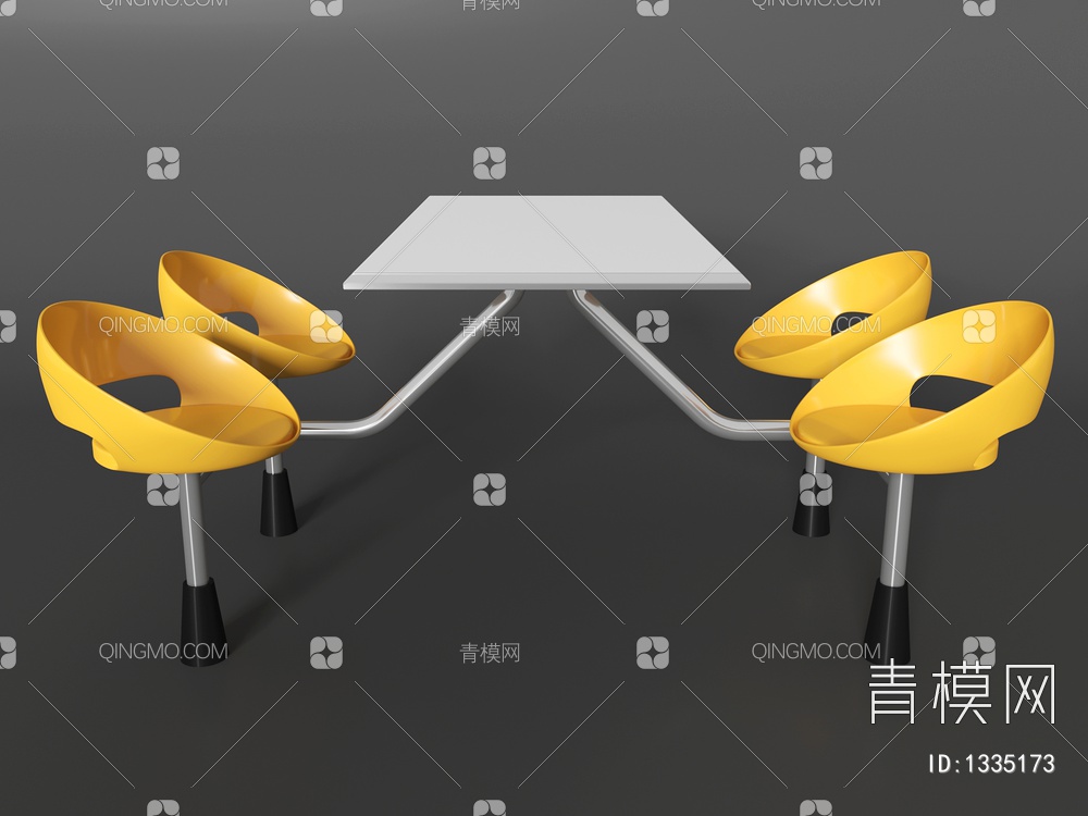 连体快餐桌椅组合3D模型下载【ID:1335173】