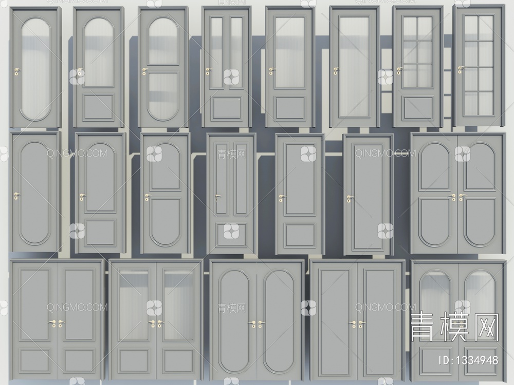 房间门、卧室门、平开门、双开门3D模型下载【ID:1334948】