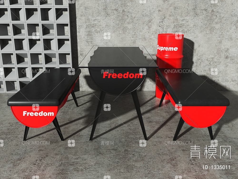 油桶桌椅组合3D模型下载【ID:1335011】