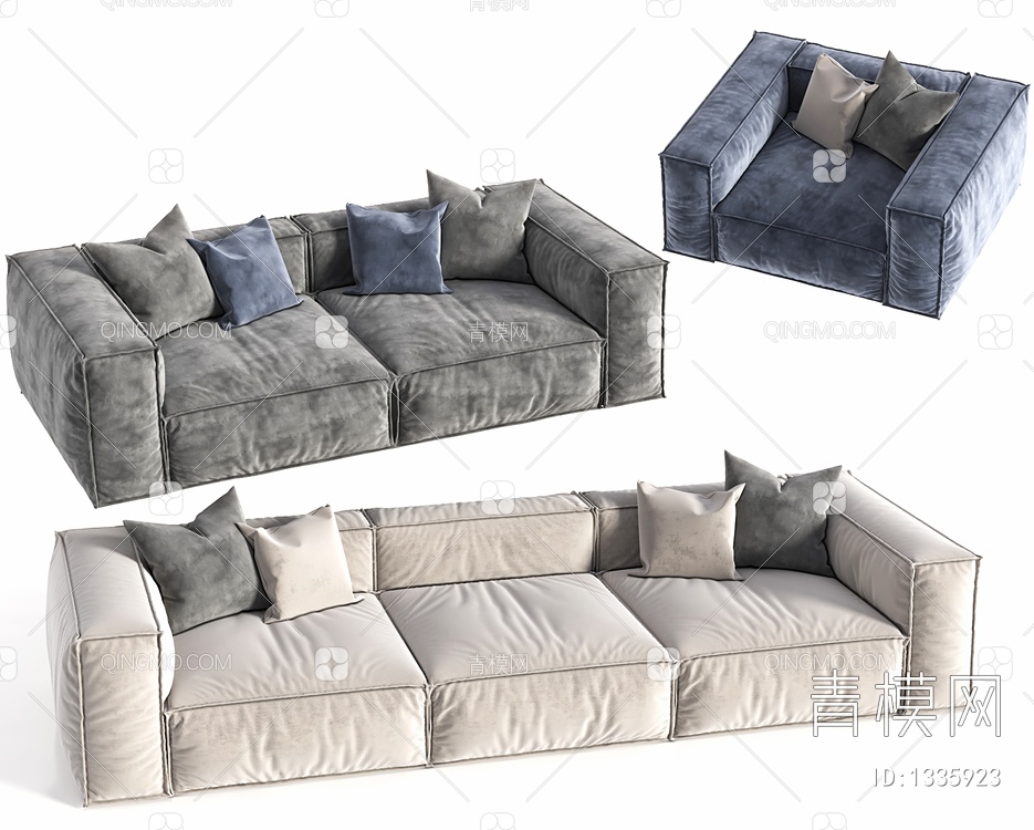 沙发组合，三人沙发，多人沙发3D模型下载【ID:1335923】