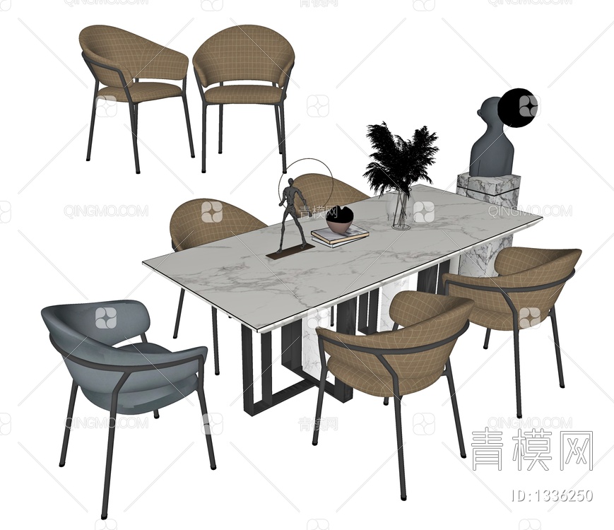 餐桌椅组合SU模型下载【ID:1336250】