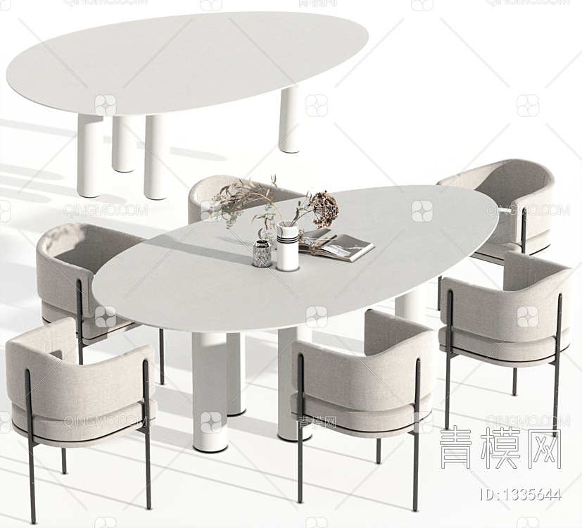 餐桌椅，餐桌，餐椅，洽谈桌，洽谈椅，异形餐桌，异形洽谈椅，摆件，书桌3D模型下载【ID:1335644】