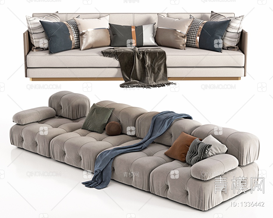 组合沙发，布艺多人沙发3D模型下载【ID:1336442】