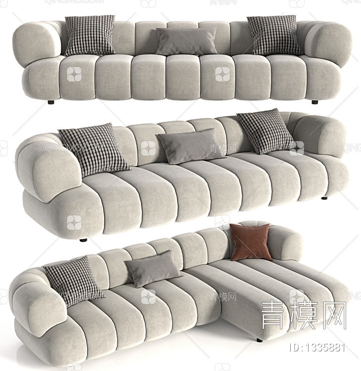 三人沙发，转角沙发，多人沙发3D模型下载【ID:1335881】