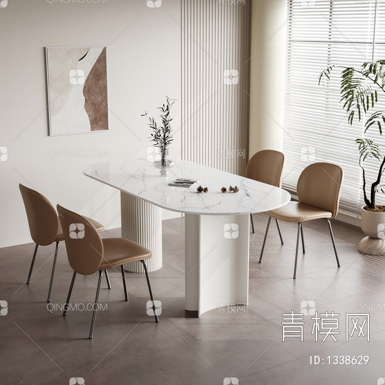 餐桌椅组合 桌子 椅子 饰品 摆件3D模型下载【ID:1338629】