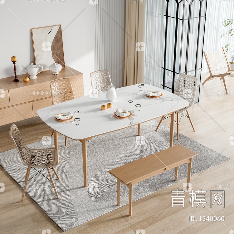 餐桌椅组合 桌子 椅子 饰品 摆件3D模型下载【ID:1340060】