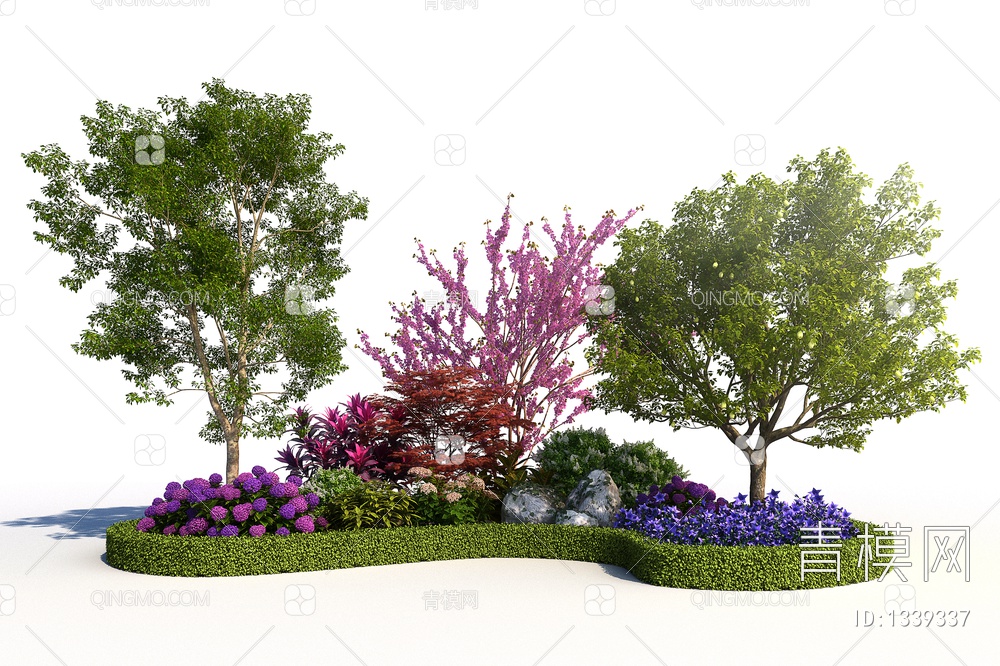 景观植物园艺小品，灌木鲜花，树木花草，石头堆花3D模型下载【ID:1339337】