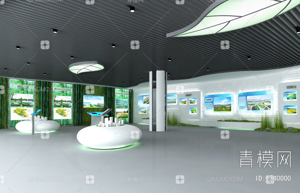 绿色展厅 互动触摸一体机 数字沙盘 VR虚拟漫游3D模型下载【ID:1340000】