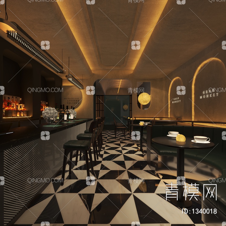咖啡厅 酒吧 时光隧道 肌理漆3D模型下载【ID:1340018】