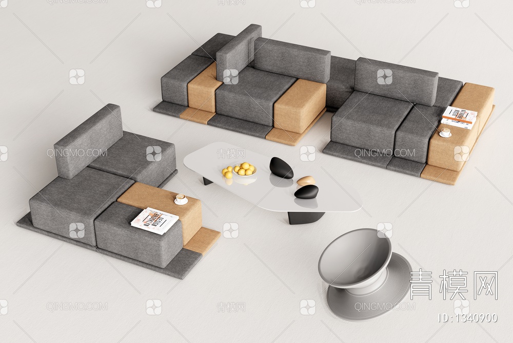 卡座沙发 方块沙发 办公室沙发3D模型下载【ID:1340900】