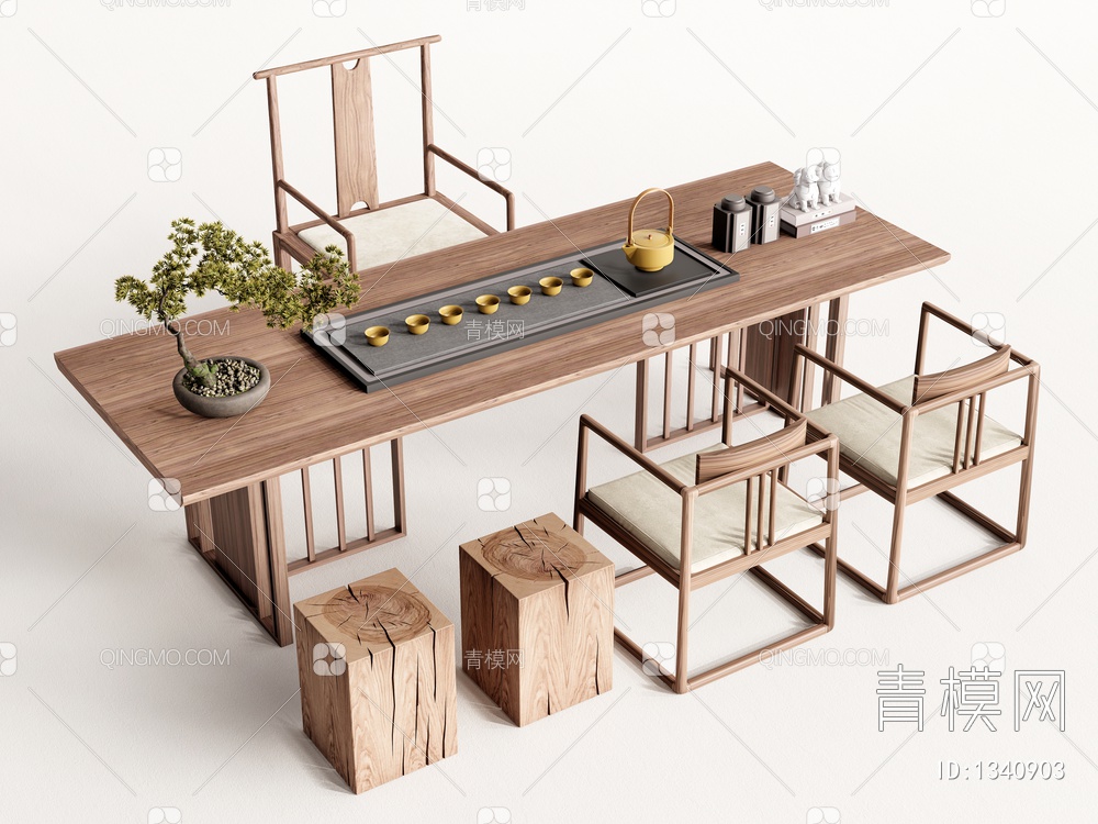 茶桌椅 茶台 茶具组合3D模型下载【ID:1340903】