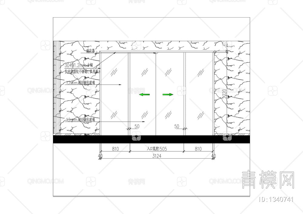 地弹簧玻璃门施工图【ID:1340741】
