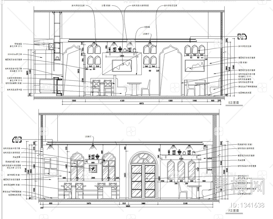 新疆餐厅CAD施工图+效果图【ID:1341638】