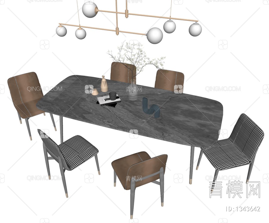 餐桌椅组合SU模型下载【ID:1343642】