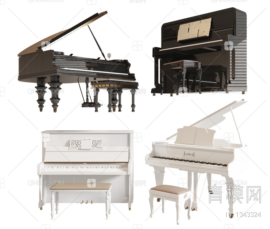 立式钢琴 三角钢琴3D模型下载【ID:1343324】