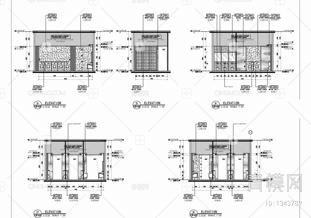 150㎡公共卫生间平立面CAD施工图 公厕 卫生间 公卫 公共卫生间 厕所【ID:1343789】