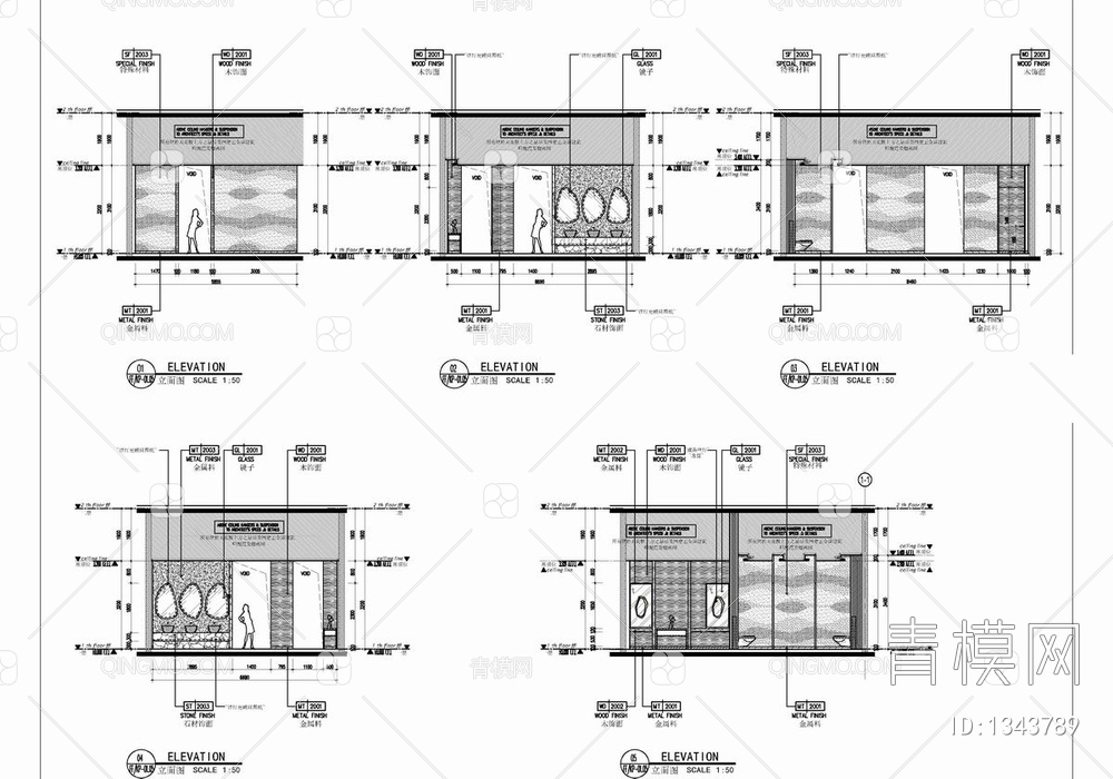 150㎡公共卫生间平立面CAD施工图 公厕 卫生间 公卫 公共卫生间 厕所【ID:1343789】