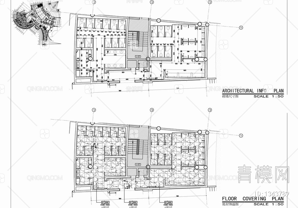 150㎡公共卫生间平立面CAD施工图 公厕 卫生间 公卫 公共卫生间 厕所【ID:1343789】