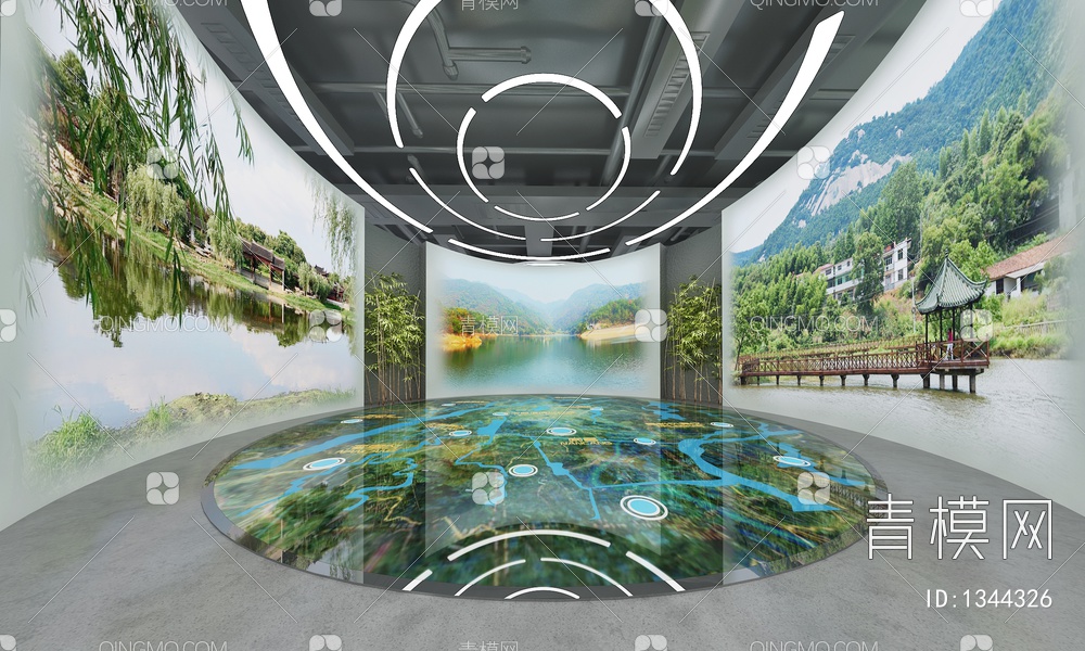 科技能源展厅 通电玻璃屏 互动触摸一体机 互动触摸屏 VR互动装置3D模型下载【ID:1344326】
