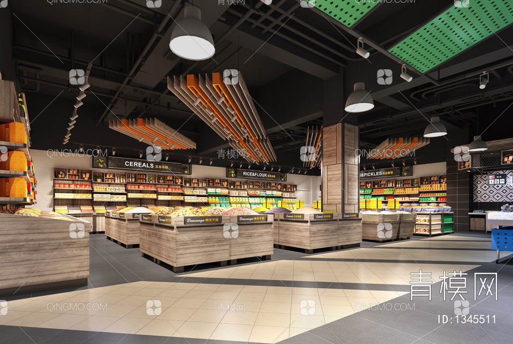 2500㎡超市CAD施工图+效果图+材料样板 生活超市 日用品卖场 商场【ID:1345511】