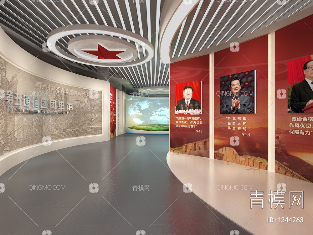 党建军事展厅 浮雕墙 数字沙盘 互动触摸一体机 荣誉墙3D模型下载【ID:1344263】