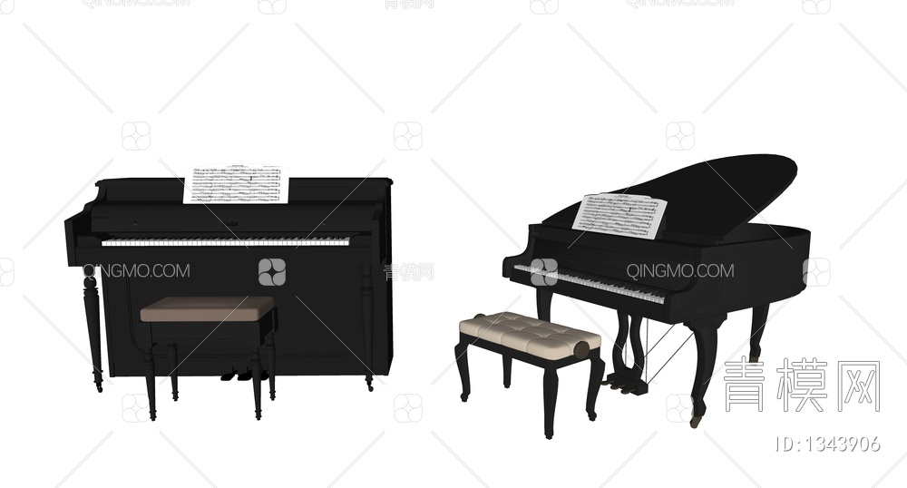 钢琴组合SU模型下载【ID:1343906】