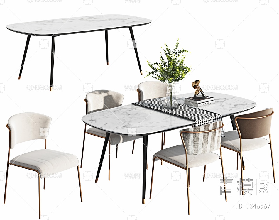 餐桌椅组合，餐桌，餐椅，长餐桌，洽谈桌，书椅，餐桌摆件，书桌，办公桌SU模型下载【ID:1346567】