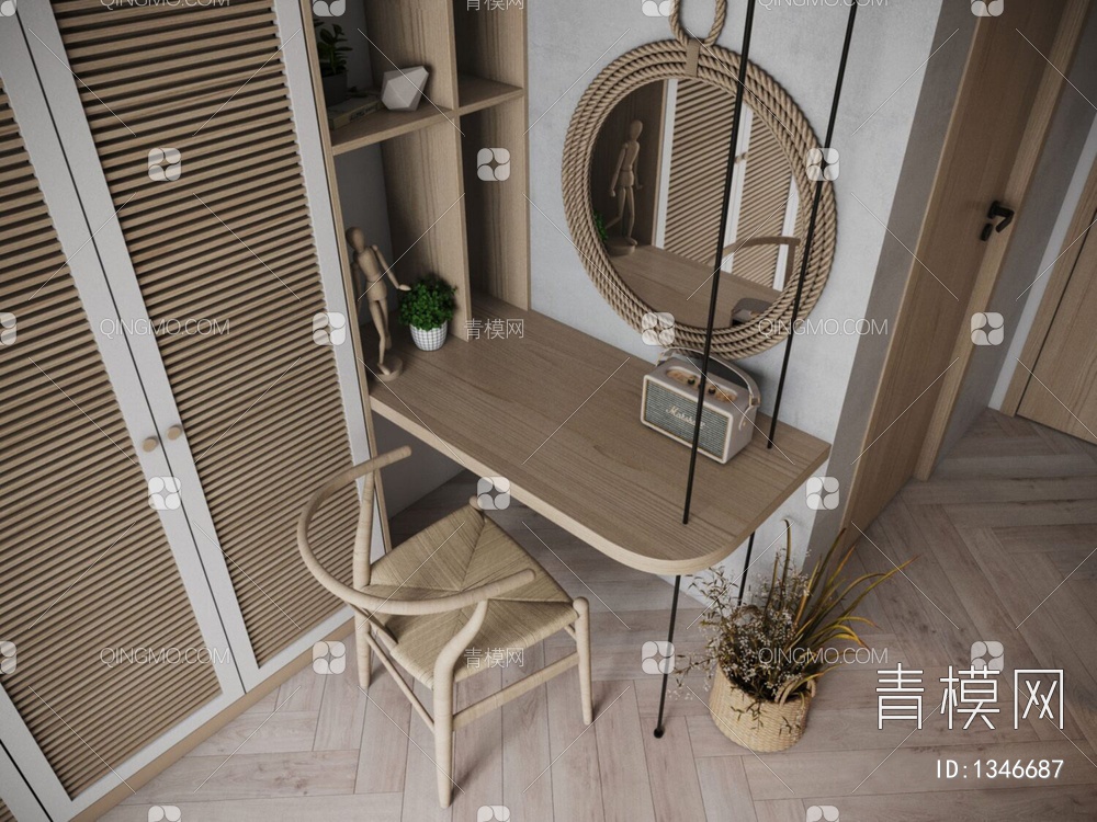 卧室，洗手间，洗衣房（卧室+卫浴）3D模型下载【ID:1346687】