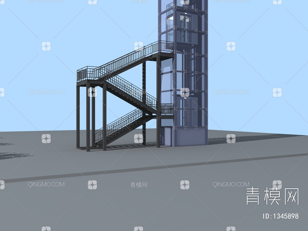 消防楼楼，后加观光电梯间3D模型下载【ID:1345898】