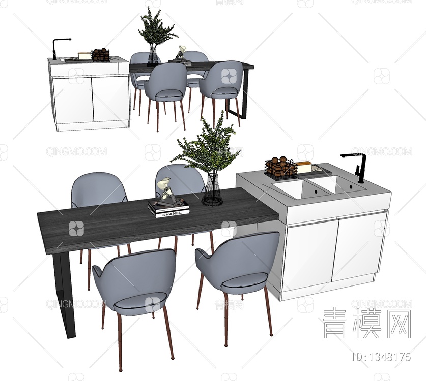餐桌椅组合SU模型下载【ID:1348175】